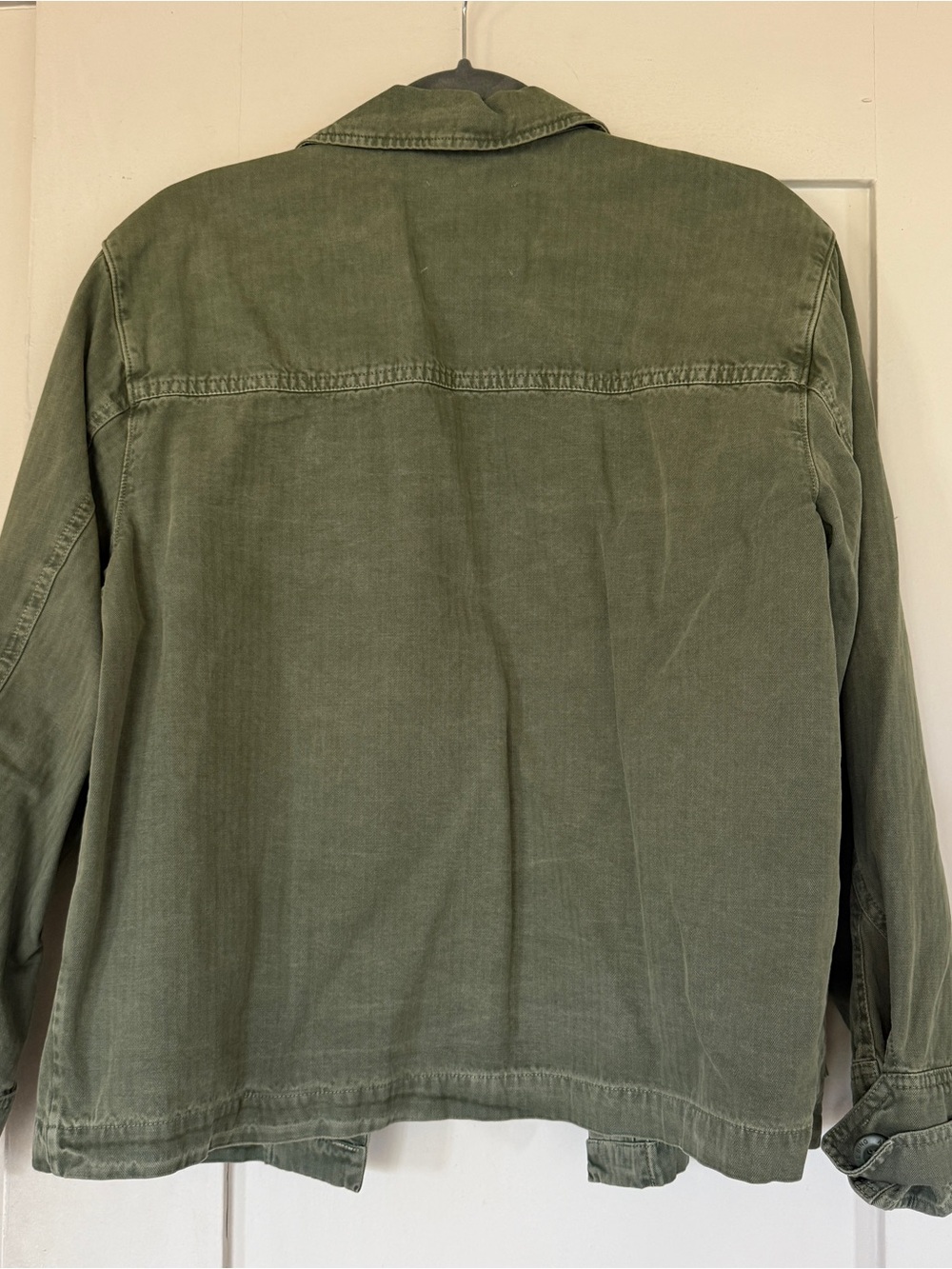 ANINE BING Olive Green Military Field Jacket with Brown Leather Chest Pocket - Picture 7 of 8